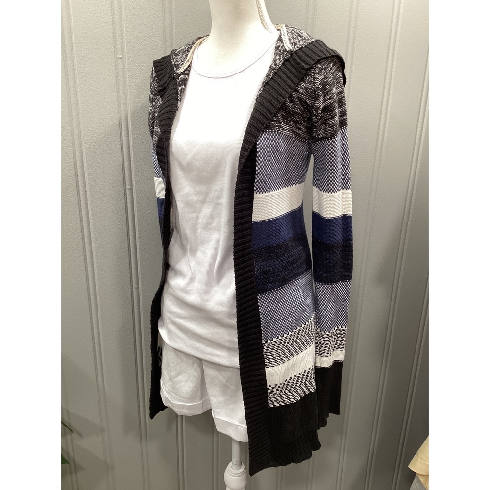 Roxy Womens XSmall Striped Long Sleeve Hooded Cardigan Sweater Blue White Black